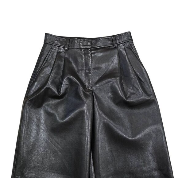 Aritzia Babaton Pants Women's 8 Black Faux Leather Pleated Slash Pockets Chic Pr - Picture 3 of 7